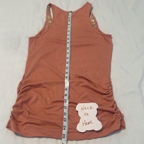 American Rag size small Embellished peach tank top with sheer beaded trim EUC - Picture 9 of 10